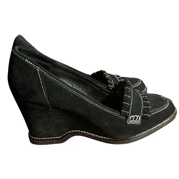 NWOT Via Spiga Womens Suede Wedge Heel Shoes Loafer Made in Italy Sz 8.5 - Picture 2 of 8